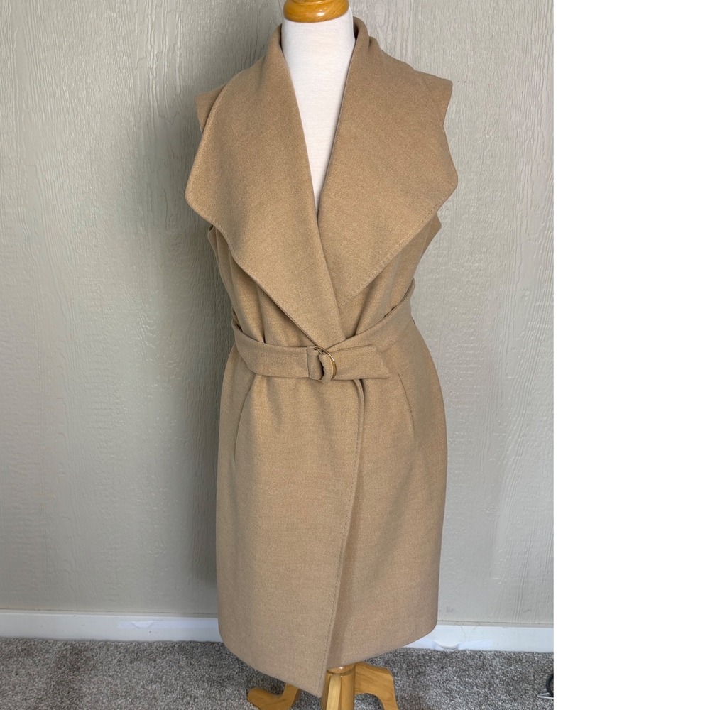 White House Black Market Camel Stunning Rare Trench Coat Vest Small Med